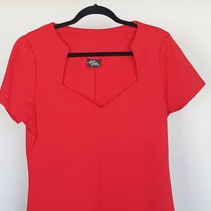 ROCK STEADY Blouse Sz 2X Sweetheart Neck Retro Style PIn-Up Girl RED